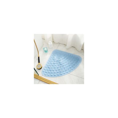 Tappetino da bagno angolare antiscivolo, 54x54 cm, lavabile in lavatrice, con ventose, blu - Crezuo