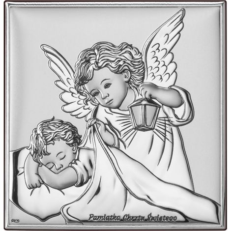 Immagine in argento di un angelo con lanterna, ricordo del Santo Battesimo DS14 7 x 7 cm (1/5)