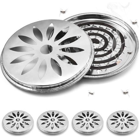4-teiliger Mückenspiralhalter, Anti-Mücken-Spiralhalter, klassischer Räucherstäbchenhalter aus Metall für Camping, Reisen, Garten, Wohnräume (Silber x 4) (1/5)