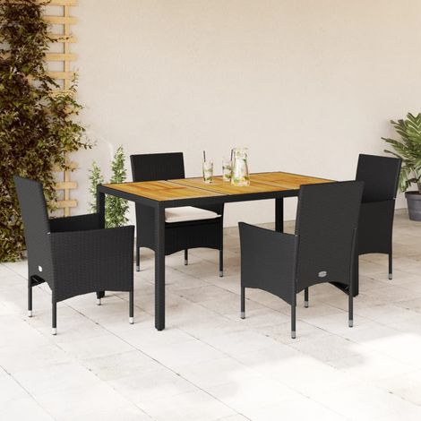 Ensemble à manger de jardin et coussins 5 pcs-Salon de jardin noir rotin acacia 192838 (1/5)