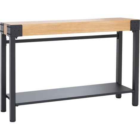 [NEUWERTIG] Konsolentisch HHG-989, Telefontisch Beistelltisch Tisch, Industrial Retro Holz 82x120x31cm natur Metall schwarz (1/5)