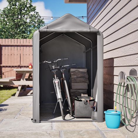 Abri à vélos 187 x 100 x 160 cm, structure en acier thermolaqué noir, tente résistante aux intempéries avec bâche en polyéthylène gris foncé pour vélos et outils de jardin – idéal pour balcon, terrass