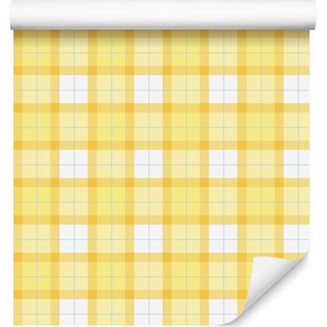 Gelb-karierte Tapete in Creme und Weiß für Wohn- und Schlafzimmer, 50 x 1000 cm (1/5)