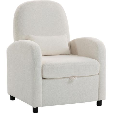 Pour un salon mieux organisé, fauteuil confortable avec coffre sous l'assise et coussin, finition teddy crème (1/5)