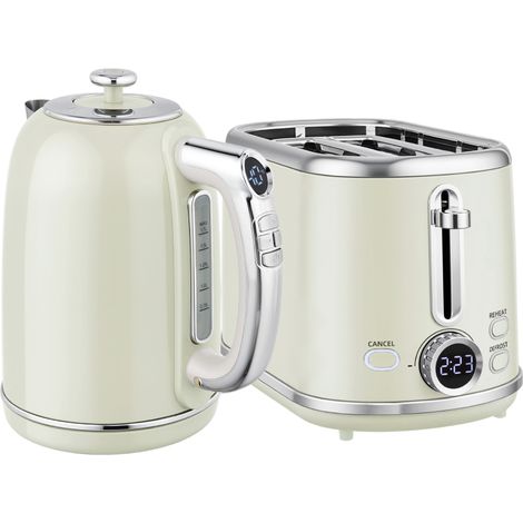 Polished Retro 40-100°C Kettle and Toaster Set - Grey
