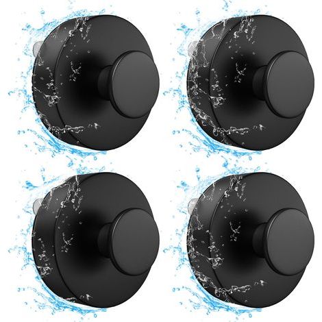 Crochets Ventouse Sous Vide, 4 pièces Crochet Mural d'Aspiration, ABS Ventouse Salle de Bain Étanche, Amovible et Réutilisable Crochet Mural Ventouse pour Cuisine, Porte en Verre (Noir) (1/5)