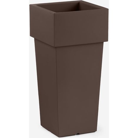 Vaso alto quadrato in polietilene da esterno per fiori Nova 70 - Marrone (1/3)