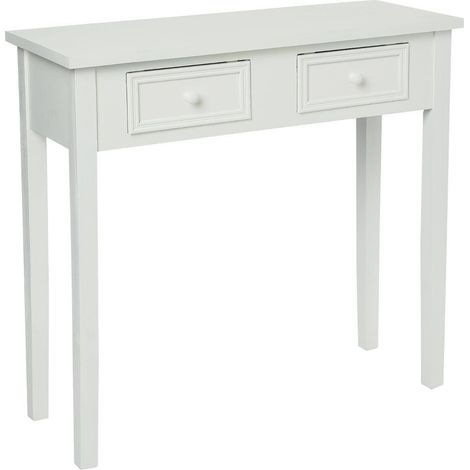 Atmosphera – Console charme blanche 80x30x76 cm – MDF et pieds en pin – 2 tiroirs décorés pour rangement et exposition – Meuble moderne