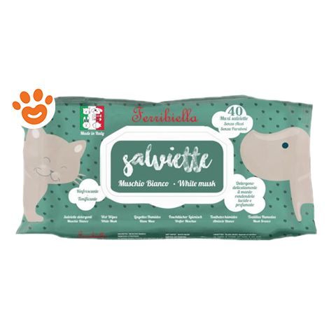 Ferribiella Dog & Cat Salviette Detergenti Muschio Bianco - Confezione 40 Salviette - Igiene Cane