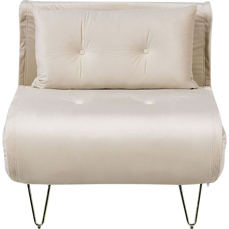 Banquette Convertible 1 Place en Velours Beige et Métal Doré Canapé-Lit Vestfold