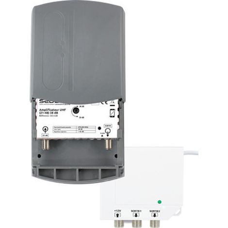 Amplificateur TV 35 dB – Alimentation 12V – 2 sorties – Gain réglable 20-35 dB – Compatible canaux UHF 21-48 – Montage rail DIN – Sedea