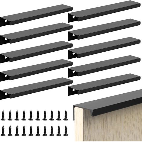 10 Stück Schwarz Möbelgriffe, 200mm Verdeckter Schrankgriffe Küchengriffe mit Schrauben Türgriff Schubladen Griffe Unsichtbare für Kleiderschrank (1/5)