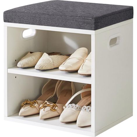 Petit Banc Chaussures Entrée avec Coussin, Blanc HBD028W (1/5)