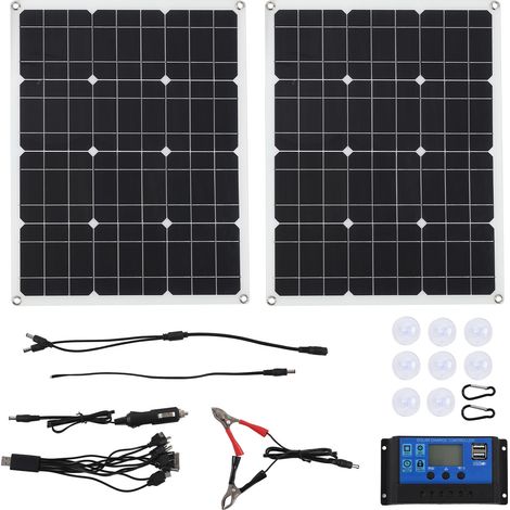 Panneau solaire monocristallin 80 W avec régulateur de charge solaire 60 A, panneau photovoltaïque haute efficacité pour camping-car et bateau (1/5)