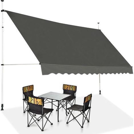 COSTWAY Tenda da Sole per Esterno, Tenda da Sole a Morsetto per Balcone con Struttura Telescopica e Tessuto Resistene ai Raggi Solari, Regolabile in Altezza e in Angolazione (350 cm, Grigio) (1/5)