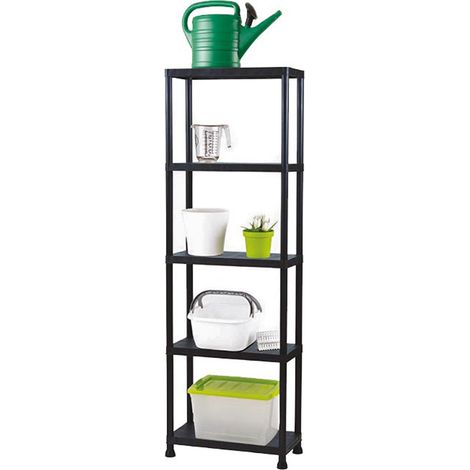Perel Regal mit 5 Ablagen, werkzeuglose Montage, mit Wandbefestigung, 20 kg pro Ablage, 80x30x181 cm, Polypropylen, schwarz, ideal für Garage, Küche und Büro (1/4)