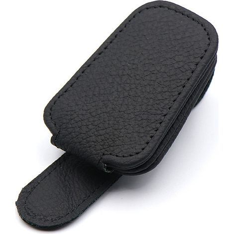 Lntyq 2 Pièces Porte Lunettes pour Voiture en PU Cuir, Magnétique Support Lunettes pour Voiture Pare-soleil Accessoires, Pince à Lunette Auto, Pince pour Tickets et Cartes (noir)