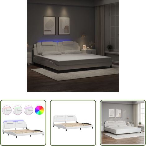 LED-Leuchten -  Bettgestell "Viana" mit LED ohne Matratze Weiß 200x200 cm (1/5)