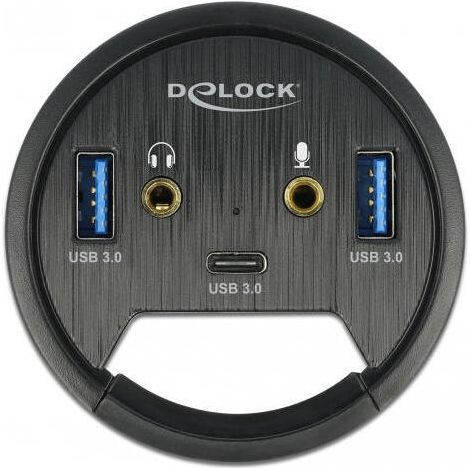 DELOCK Tisch-Hub de 3 puertos 1x USB Type-C y 2x USB Type-A + puertos de audio HD (1/4)
