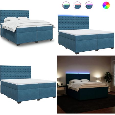Boxspringbett mit Matratze Blau 200x200 cm Samt - Boxspringbett - Samtbett - LED Beleuchtung - Höhenverstellbares Kopfteil - Matratzenauflage - Home & Living (1/5)