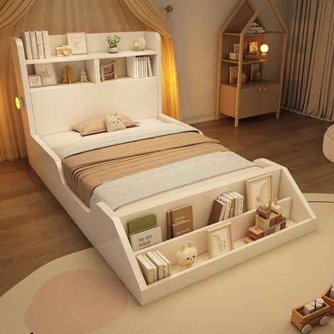 letto camera adulti 90x200 con libreria e luci HAVRYA (1/5)