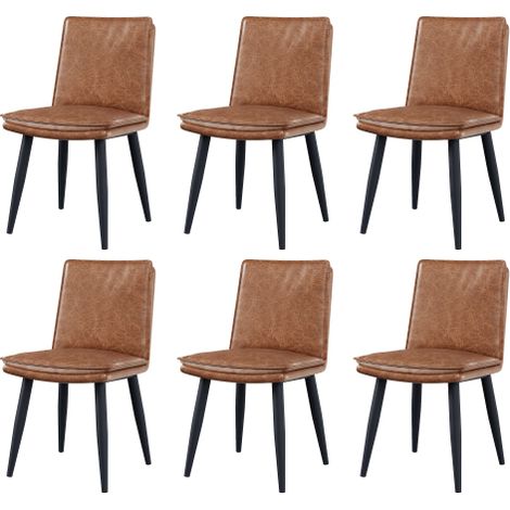 Chaises de salle à manger en similicuir (lot de 6) avec rembourrage double épaisseur pour un confort optimal  style moderne, couleur marron  adaptées aux salles à manger, salons et cafés. (1/5)