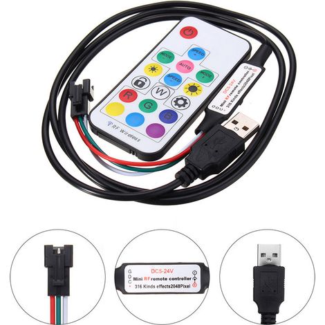 14-key RF wireless remote control, 5-24V, for WS2812B/WS2811 multicolor LED strip