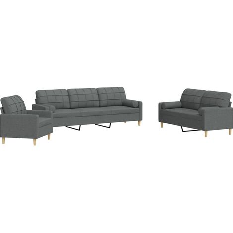 Ensemble de Canapé  Sofas 3 pcs coussins décoratifs gris foncé tissu (1/5)