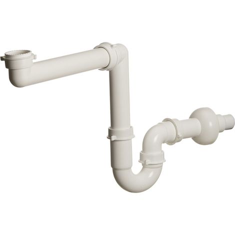Raumspar-Möbelsiphon 5/4x32mm - Kunststoff PP, weiß, mit Ablaufrohr 240mm, höhenverstellbar, komplett mit Dichtungen und Rosette, 1 Stück (1/2)