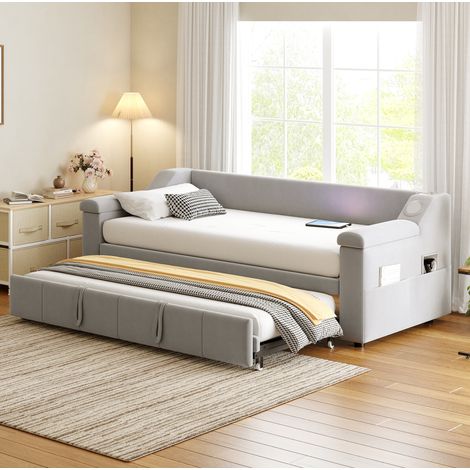 Sofá cama extensible con almacenaje y terciopelo gris OKMYHOME (1/5)