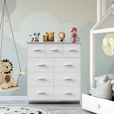 Commode pour chambre à coucher avec 9 tiroirs de rangement en tissu armoire grande poitrine organisateur placard adulte enfants vêtements armoire meubles-Blanc (1/5)