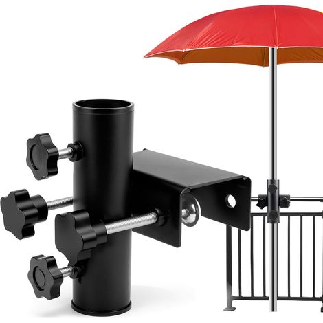 Soporte de montaje para sombrilla, clip metálico para soporte de parasol de mástil de bandera, adecuado para barandillas de terrazas de parques, jardines y patios. (1/5)