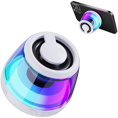 Magnetischer Bluetooth-Lautsprecher, drahtloser Lautsprecher mit RGB-Lichtshow, passend für iPhone 16/15/14/13/12 Serie/Samsung/Google Handyhalter tragbarer Lautsprecher (weiß)