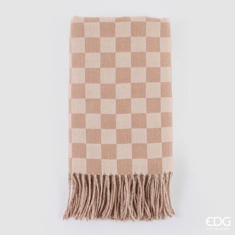 EDG Enzo De Gasperi Coperta a Scacchi 152 x 127 Cm Poliestere Bianco Rosa