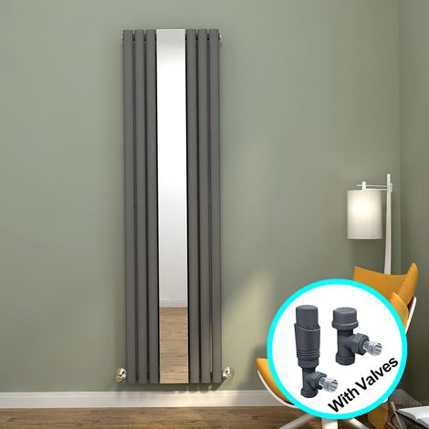 ELEGANT Central Heating Radiator 1800 x 500mm Vertical Anthracite Oval Column Panel Heating with Mirror + Thermostatic Radiator Valves (1/5)