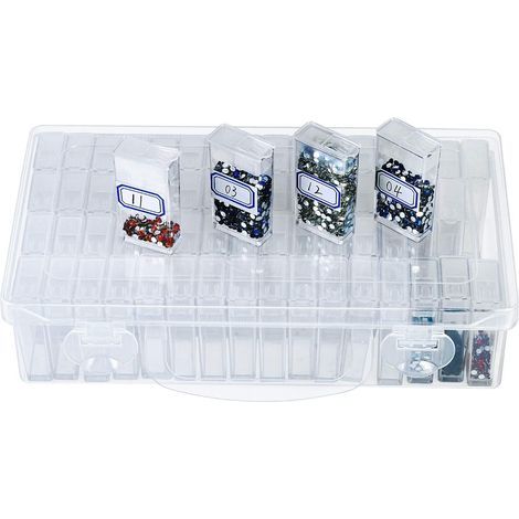 Boîte de rangement pour broderie diamant, contenant 64 flacons individuels en plastique transparent  boîte pour peinture diamant, contenant des forets détachables  boîte de rangement pour accessoire (1/5)