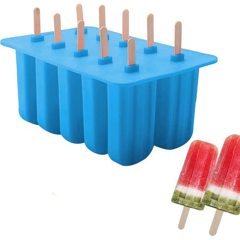 10 moldes para paletas heladas, silicona de grado alimenticio, palitos de madera, fáciles de desmoldar, hechos en casa. (1/5)