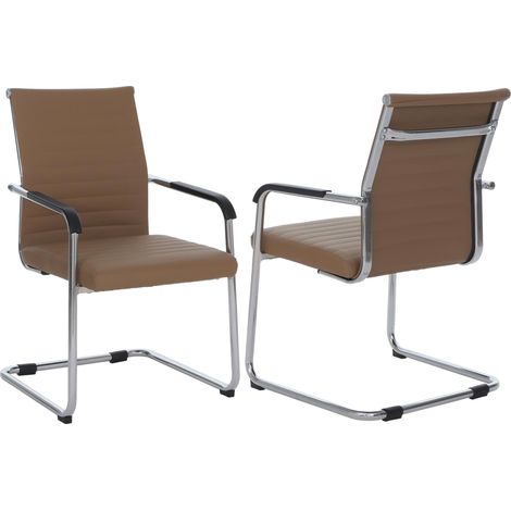 [NEUWERTIG] 2er-Set Besucherstuhl HHG-938, Konferenzstuhl Freischwinger, Metall Kunstleder 280 g/m² hellbraun (1/5)