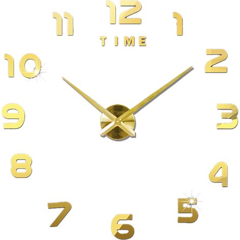 Reloj de pared DIY, sin marco, efecto espejo 3D, gran tamaño, adhesivos de pared silenciosos para sala de estar y decoración del hogar (1/5)