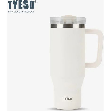 (Blanc, 1200 ml) Mug isotherme en acier inoxydable avec poignée et paille peut contenir des glaçons ou du café isolation sous vide.