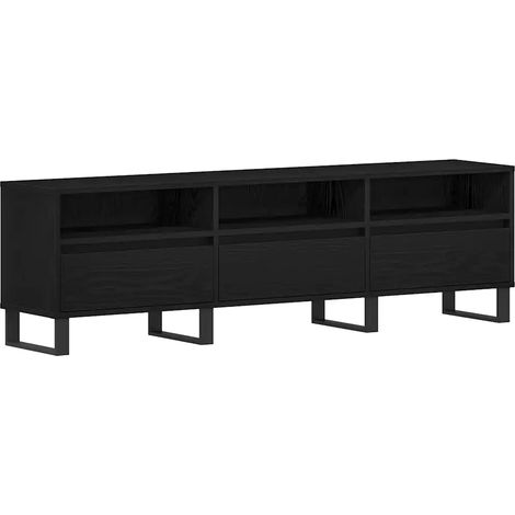 Meuble TV rectangulaire contemporain avec étagères et tiroirs 150 x 30 x 44,5 cm en bois d'ingénierie noir