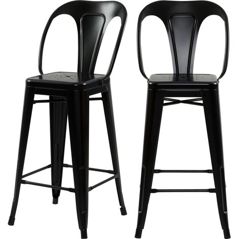 Set de 2 sillas para isla de cocina en metal negro mate 67 cm - Indus