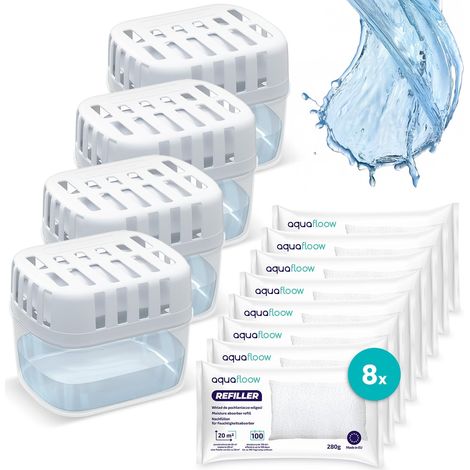 4x Déshumidificateurs + 8x Granulés dans un sachet de recharge de 280 g, Sachets de recharge pour déshumidificateur, Packs de recharge Empêche la moisissure, odeurs désagréables (1/5)