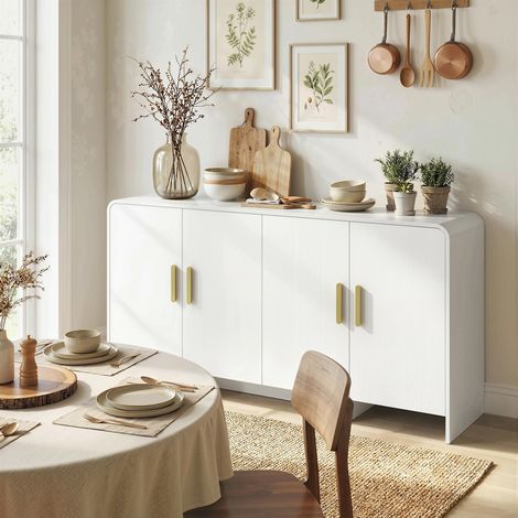 Buffet de cuisine avec 4 étagères, 4 portes à fermeture amortie, meuble TV 72 pouces, 152 x 40 x 80 cm, blanc (1/5)