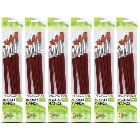Lot de 6 paquet de 6 pinceaux plats, brosses mixtes professionnelles, pinceau à pointe fine multifonction