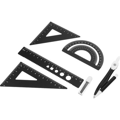 Ensemble de règles en aluminium noir, 1 avec compas et rapporteur (1/5)
