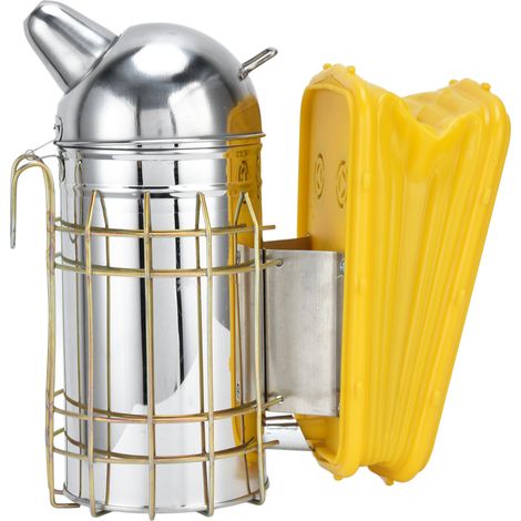 Fumoir à ruche pointu avec plaque de protection thermique, en acier inoxydable, pour ruche. (1/5)