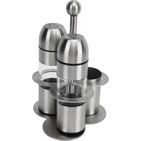Mehrzweck-Gewürzflaschenset aus Edelstahl, lebensmittelecht, nachfüllbar, rostfrei, bestehend aus 2 Gewürzflaschen und 1 Gewürzbecher. (1/5)