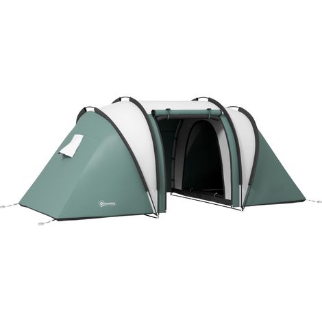 Tente de camping pour 4-5 personnes tente familiale légèrement résistante à l’eau, 3 chambres, fenêtre latérale vert foncé