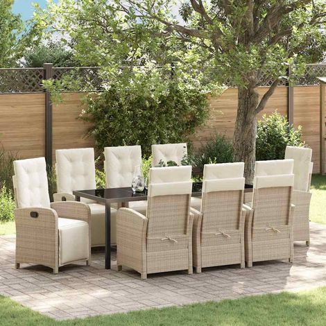 Garten Essgruppe mit Kissen 9 pcs Beige Poly-Rattan (1/5)